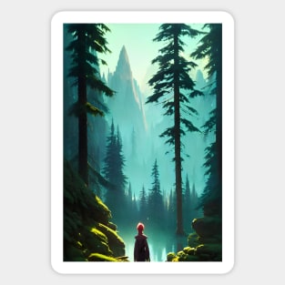 Greenish Anime Girl Nature Forest River Landscape Sticker